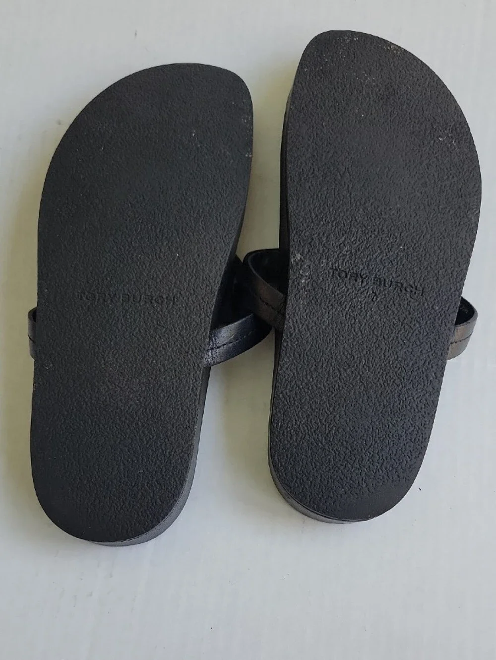 Tory Burch Black Leather Logo Thong Sandals